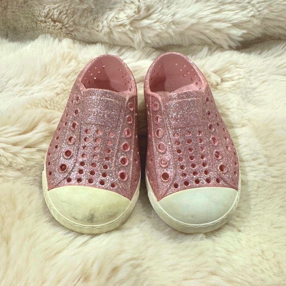 Native Jefferson Bling Glittery Pink Toddler Kids Shoes, C5